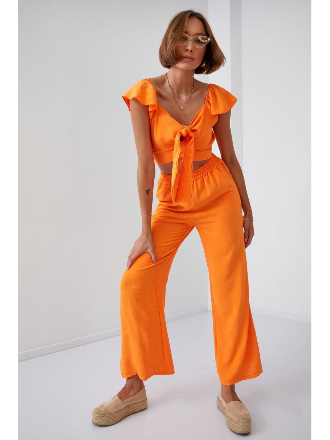 Orange crop top set with wide pants 8108 - Online store - Boutique